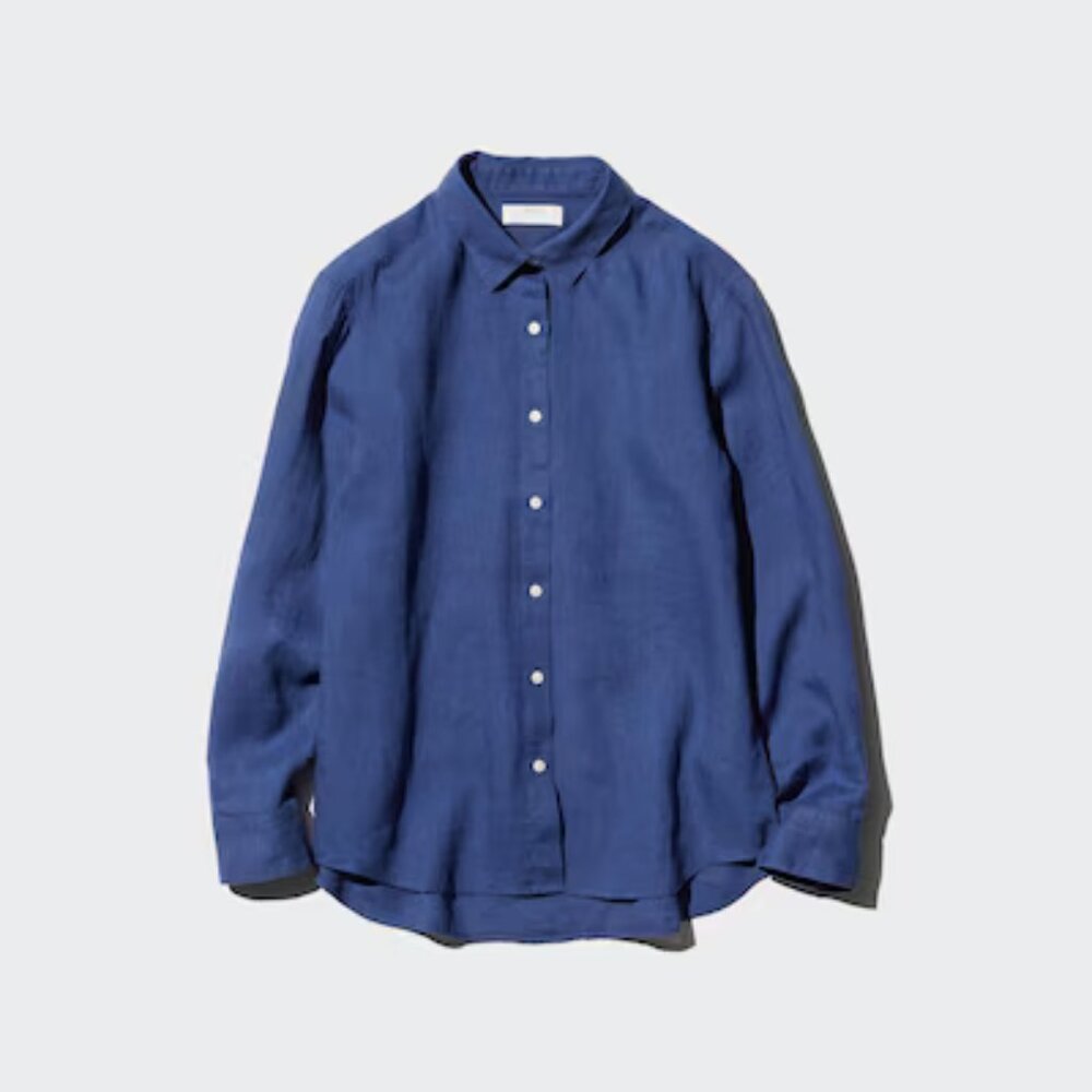 UNIQLO Premium Linen Shirt | 67 BLUE | Medium